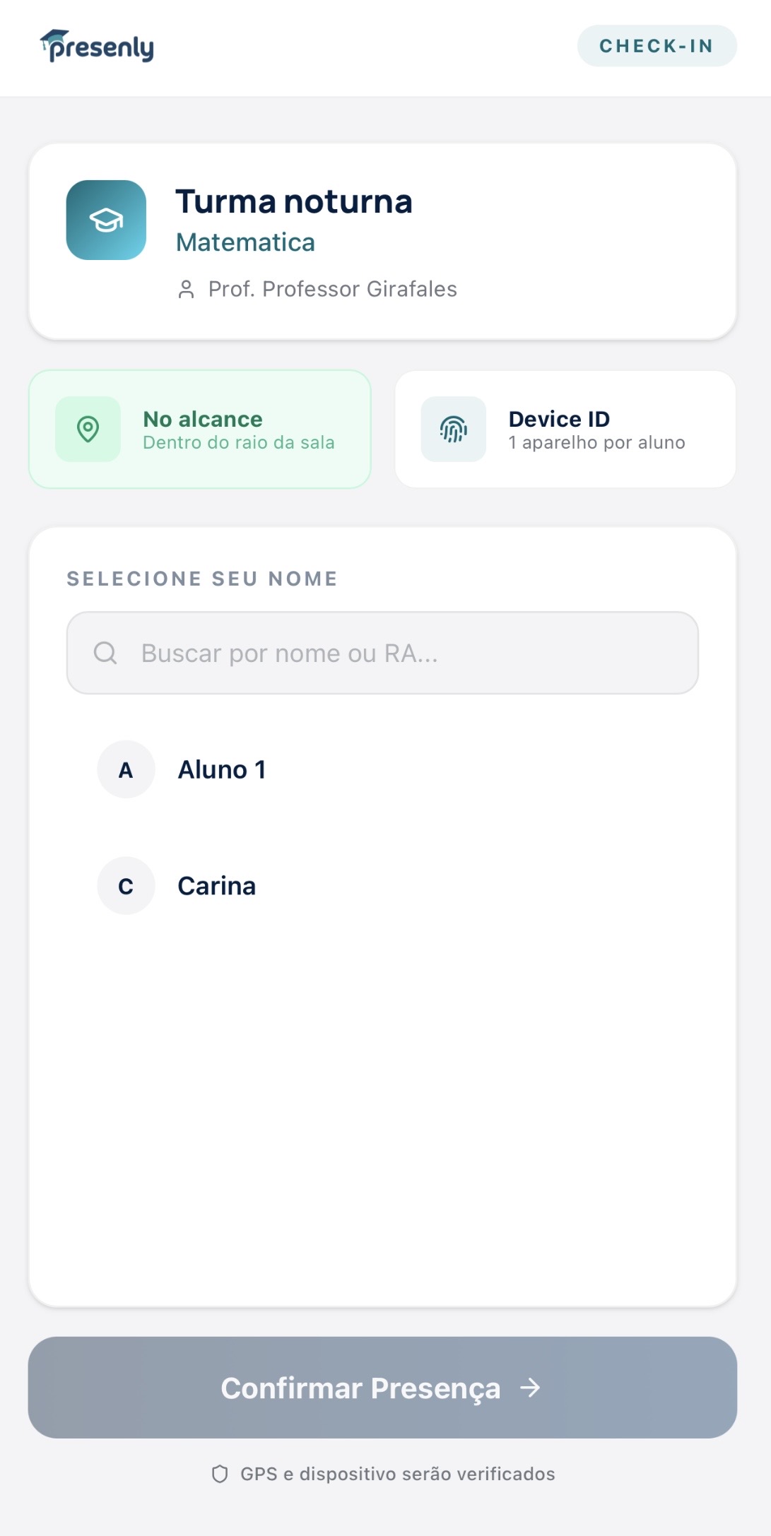 Tela do Aluno